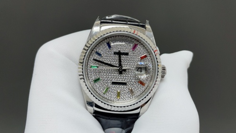 Best Edition with Automatic Movement Rolex Weekly Calendar 36mm Leather Belt Grey Watch